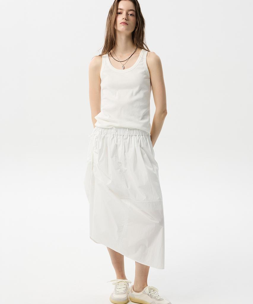 Mid And Row Unbalanced String Flare Skirt (White)