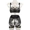 Aduloty Женское сексуальное нижнее белье на косточках, бюстгальтер пуш-ап, гламурный черный сетчатый вырез, новое эротическое белье, комплект стрингов с подвязками на ногу