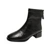 Women Short Boots 2024 Winter New PU Leather Thick Sole British Style Comfort Fashion Ankle Boots Street Walking Casual Shoes