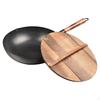 Flat Bottom Wok Stir Fry Pan Manual Forging Iron Chinese for Gas Sautee Induction Cooker