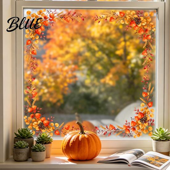 Maple Leaf Window Stickers Harvest Festival Static Glass Sticker Autumn Clings with Leaves Sunflowers And Reusable Seasonal Decor Berries Prints PVC