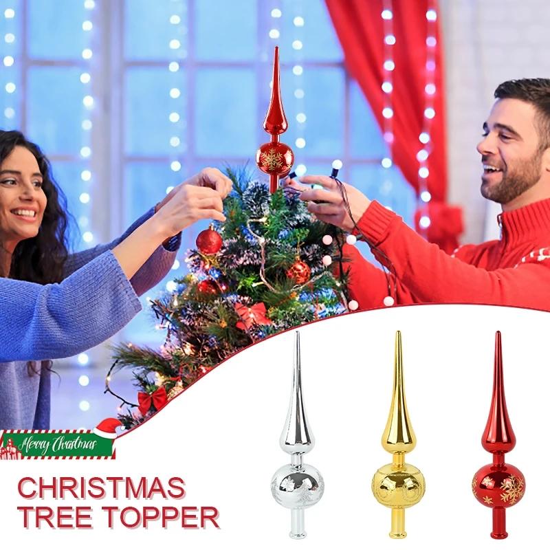1pcs 23cm Christmas Tree Topper Red Gold Silver Tip Shaped Ornament Gourd Ball Hanging Pendant Xmas Decor For Home 2025 Navidad