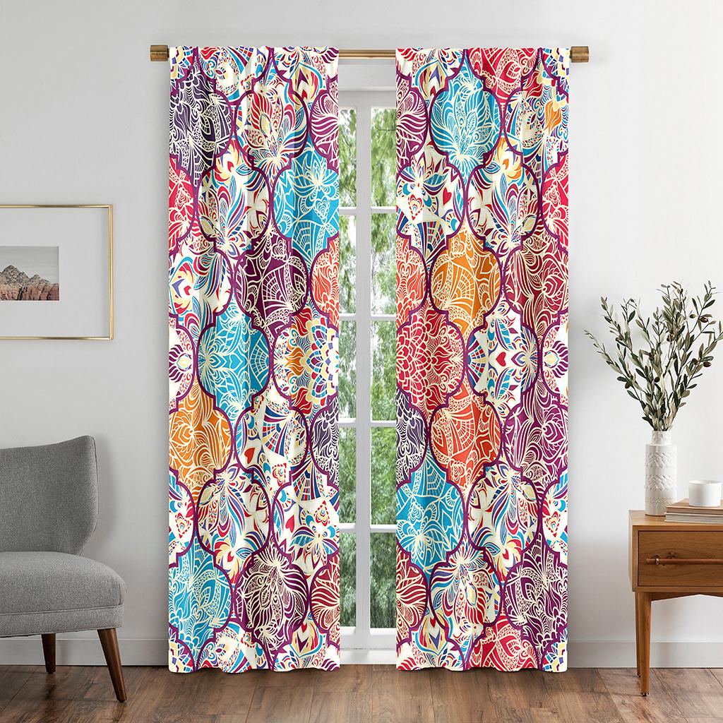 Bohemian Retro Luxurious Curtain Thin Polyester Sunshading Window Decorative Boho Printing Curtain Bedroom Finished Curtains