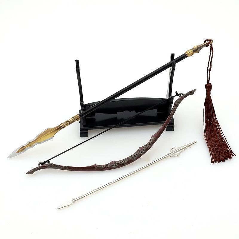 [Некогамияма] Suikoden Герой-полководец Оружие Копьё Ханаэй 22 см длиной и Лук и стрелы 18 см длиной / Миниатюрная фигурка Коллекционный декор