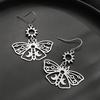 Vintage Hollow-out Butterfly Pendant Earrings Bohemian Moon Moth Ear Hooks Natural Stone Jewelry Accessory Gifts For Women Girls