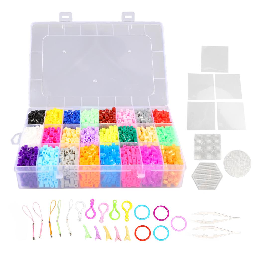 24 Color Fuse Beads Set 5mm Fuse Beading Kit with Pegboards Set Art Crafts Toys for Kids