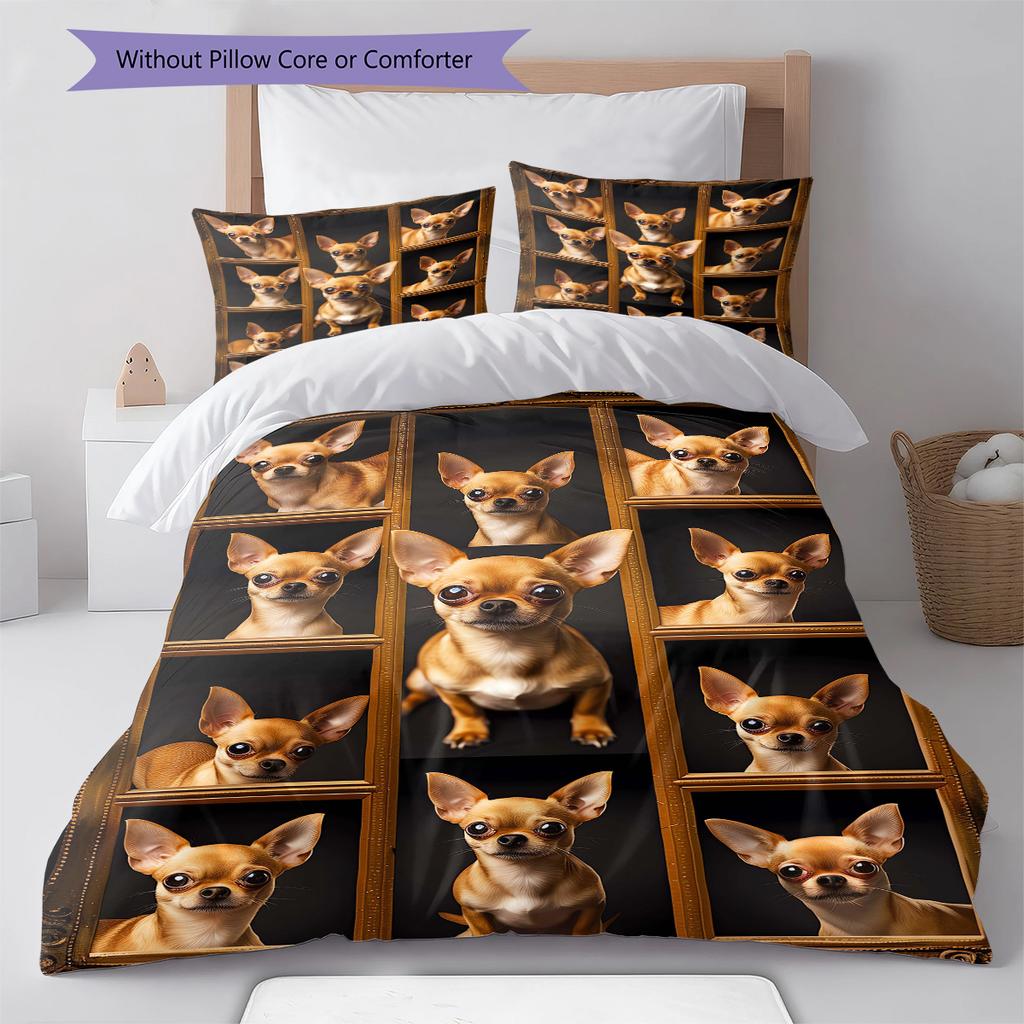 Yorkshire Chihuahua Pattern Bedding Quilt Set Quilt Cover Pillowcase Home Decoration Gift (1 * duvet cover + 2 * pillowcase, without core)