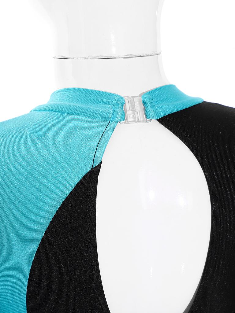 Kids Girls Long Sleeve Shiny Rhinestone Decor Dance Slim Fit Gymnastics Skating Leotard Jumpsuit