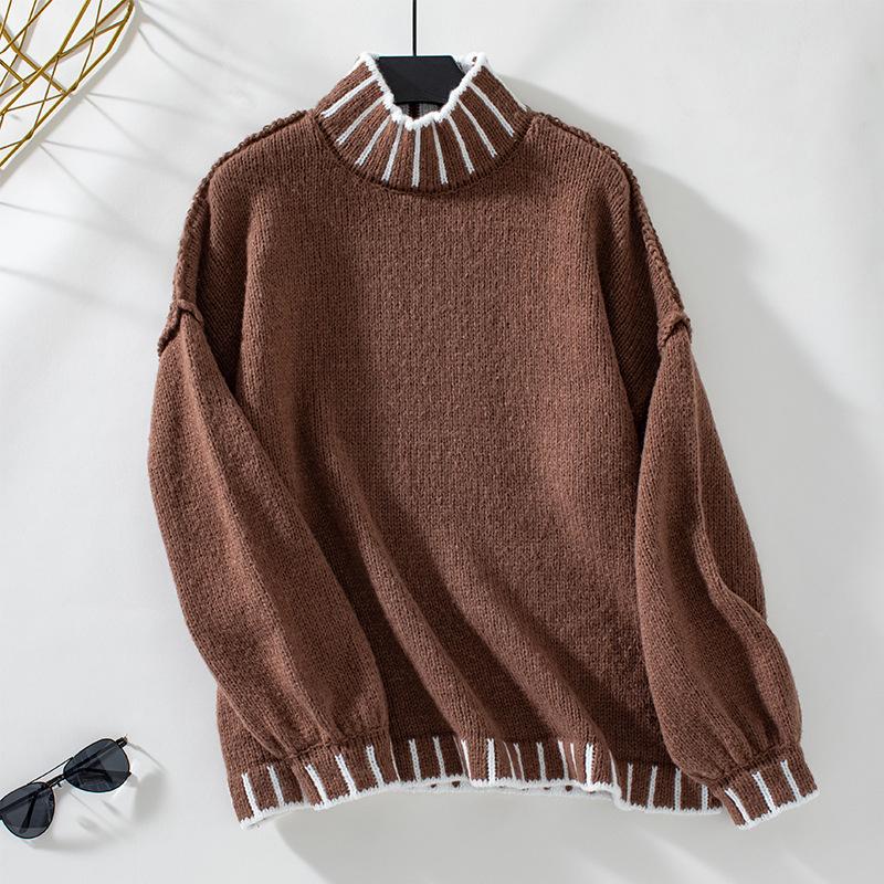 Women's Casual Long Sleeve Sweaters Turtleneck Lantern Sleeve Oversized Ribbed Knit Pullover Fall Loose Sweaters Tops for Women
