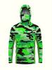 Men's Green Camouflage Printed Hooded Long Sleeve Top Breathable Lightweight Sunscreen Suitable for Outdoor Fishing