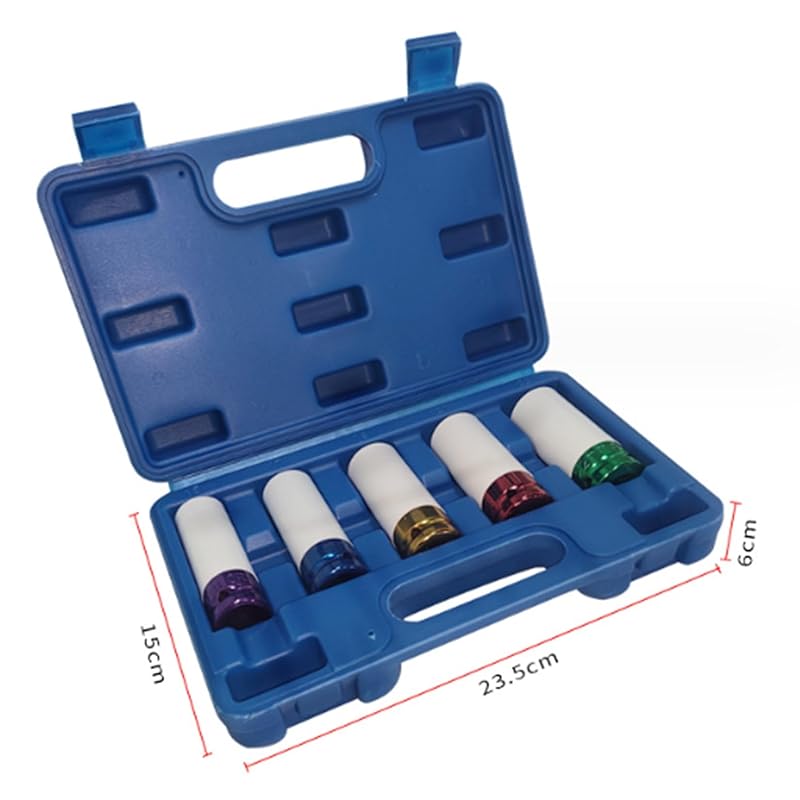 thin socket 5 piece set aluminum wheel nuts socket 15 17 19 21 22 mm impact wrench (Blue case)