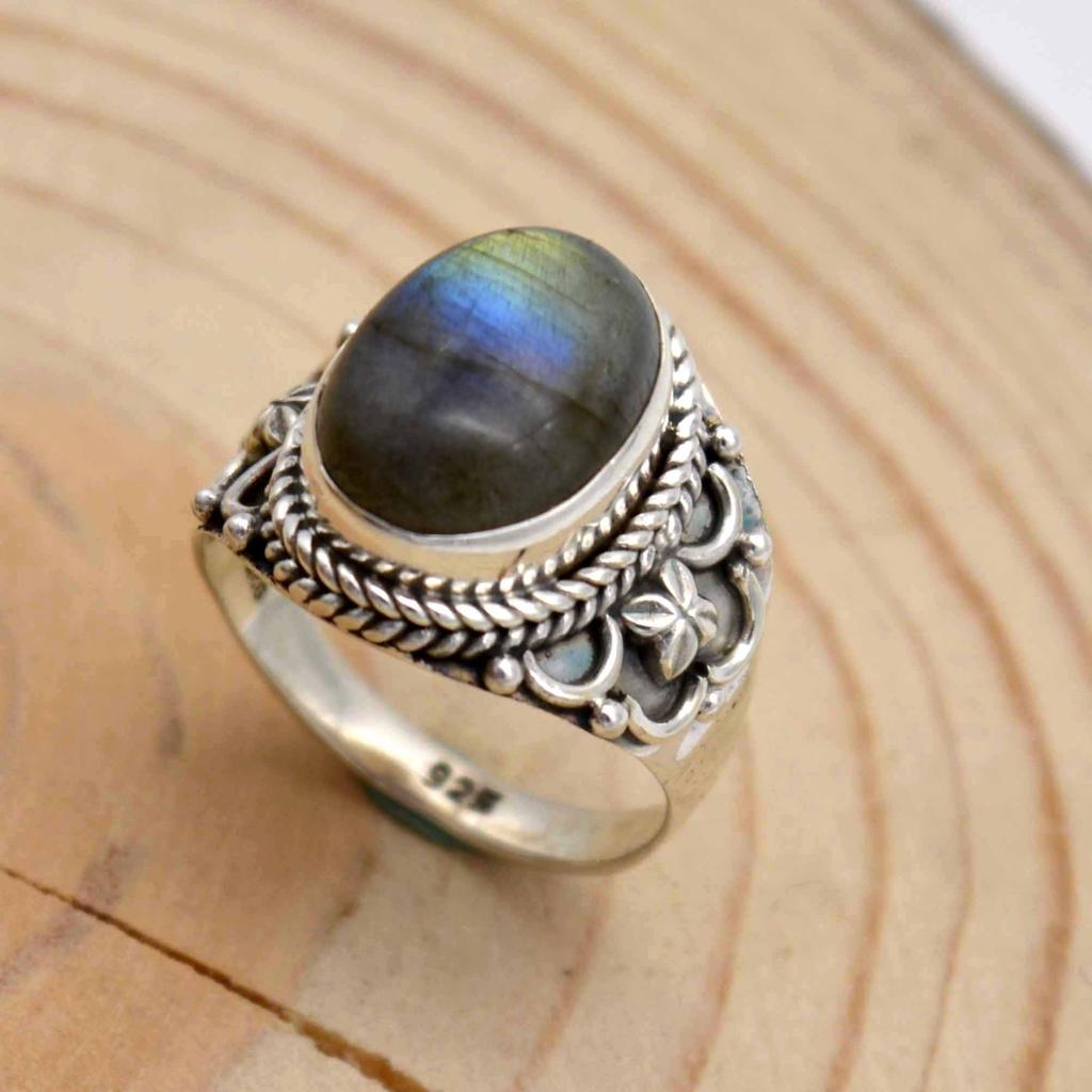 Кольцо из стерлингового серебра 925 пробы с лабрадором, мужское кольцо с печаткой ручной работы из натурального драгоценного камня