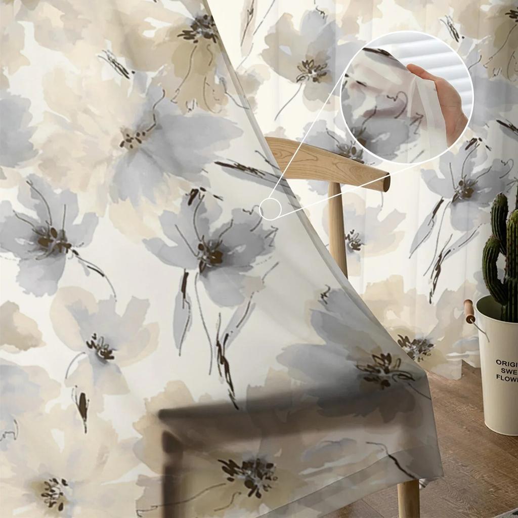 Акварельные растения, цветочная текстура, прозрачные прозрачные шторы для спальни, праздничное украшение, оконная вуаль, тюлевая занавеска