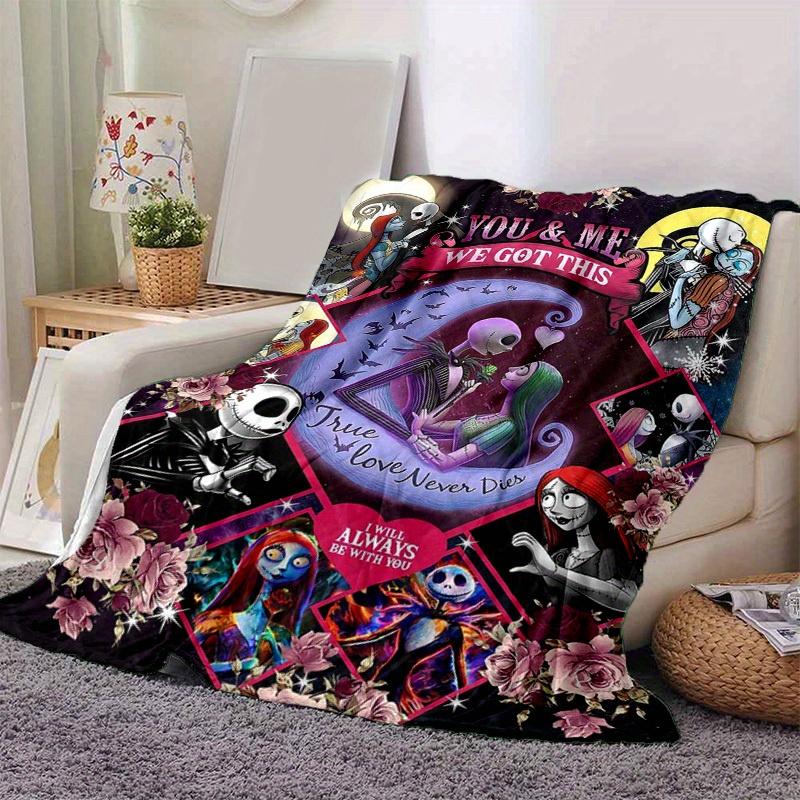 1pc. Cute Nightmare Before Christmas Jack & Sally Romantic Scene Blanket, Perfect for Home Decor, Gift Idea, Seasonal Use, Cozy Throw Blanke