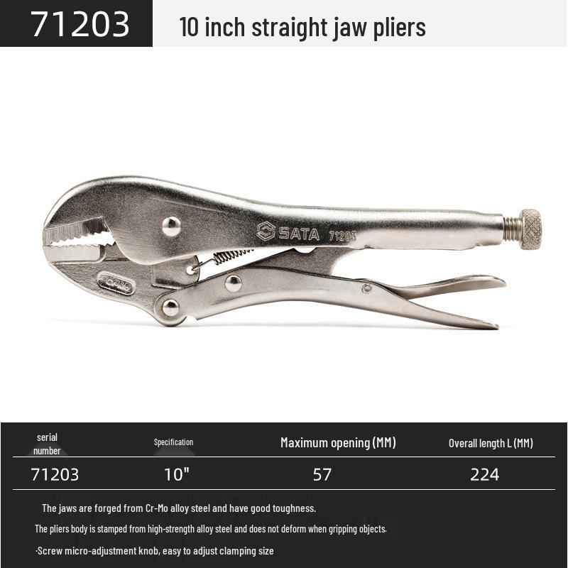 SATA 7-inch/10-inch Straight Jaw Pipe Pliers with Teeth, Models 71202/71203