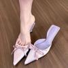 New Silk Butterfly-knot Women's Slippers Sandals Pointed Toe High Heel Pumps Ladies Stripper Mules Shoes High Heel Shoes