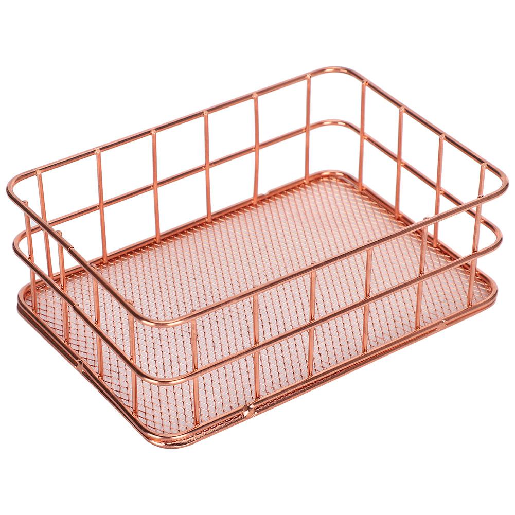 Корзина для хранения на рабочем столе, золотая металлическая сетка, фрукты, одежда, стол, организация, хранение