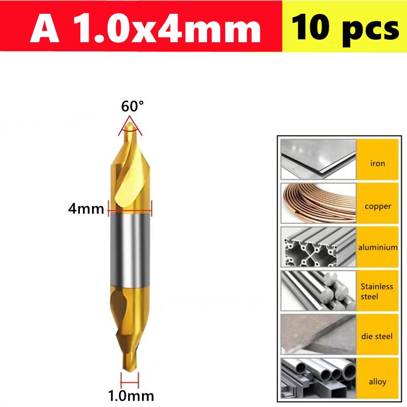 60° Type A Center Drill 0.4-10mm W6542 HSS Titanium Plated, For Metal Processing Chamfering Positioning CNC Lathe Drill Bits