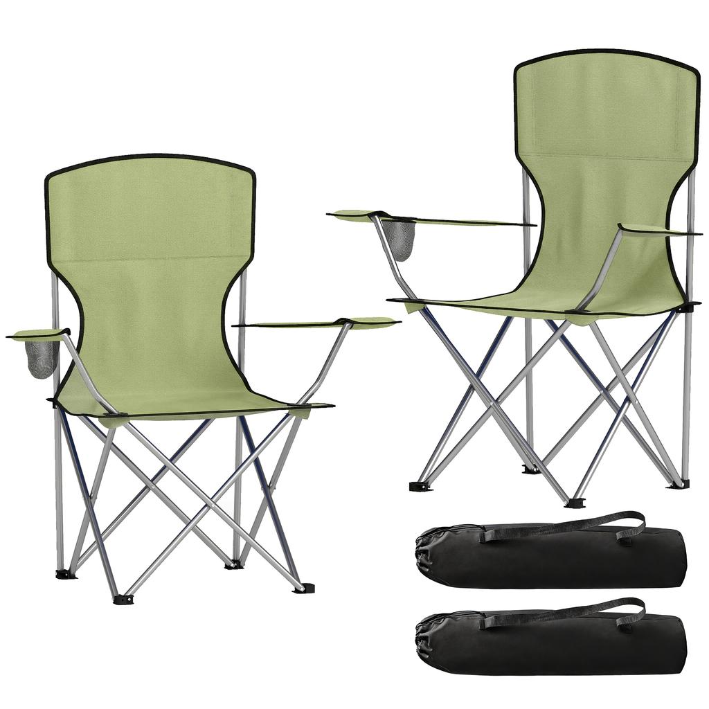 Camping Chair Set of 2 Portable Folding Outdoor Camp Chair with Cup Holders and Carry Bag Green