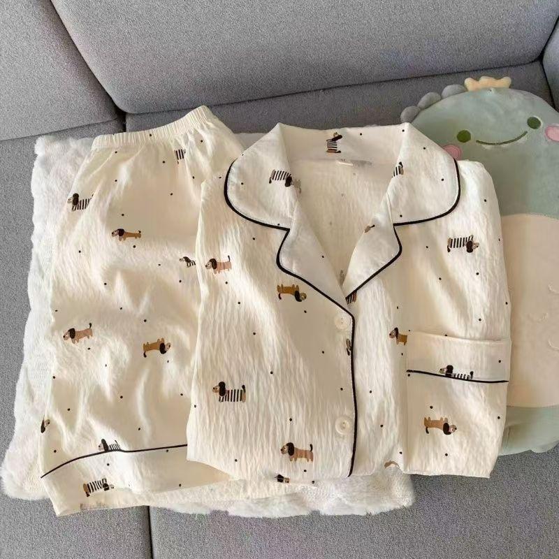 New polka dot sausage puppy pajamas women's summer black edge short-sleeved shorts set soft cute princess style loungewear