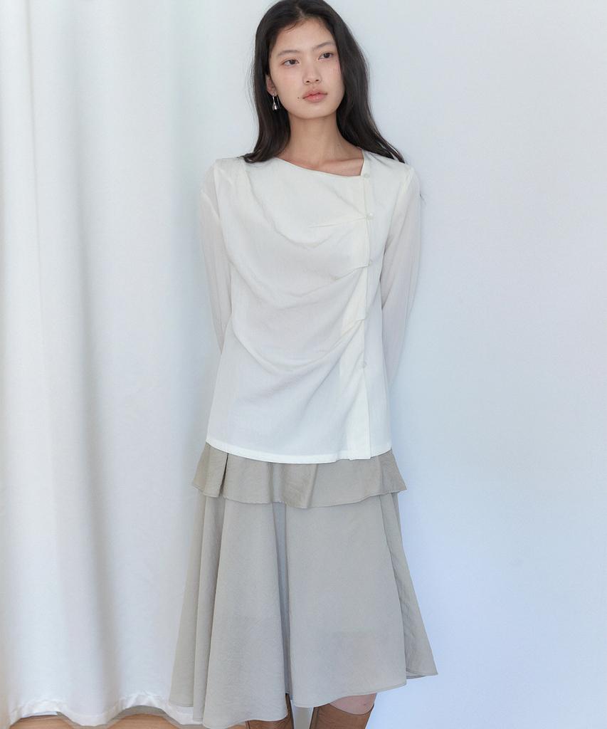 Auro Sheer Frill Skirt [ Beige ]