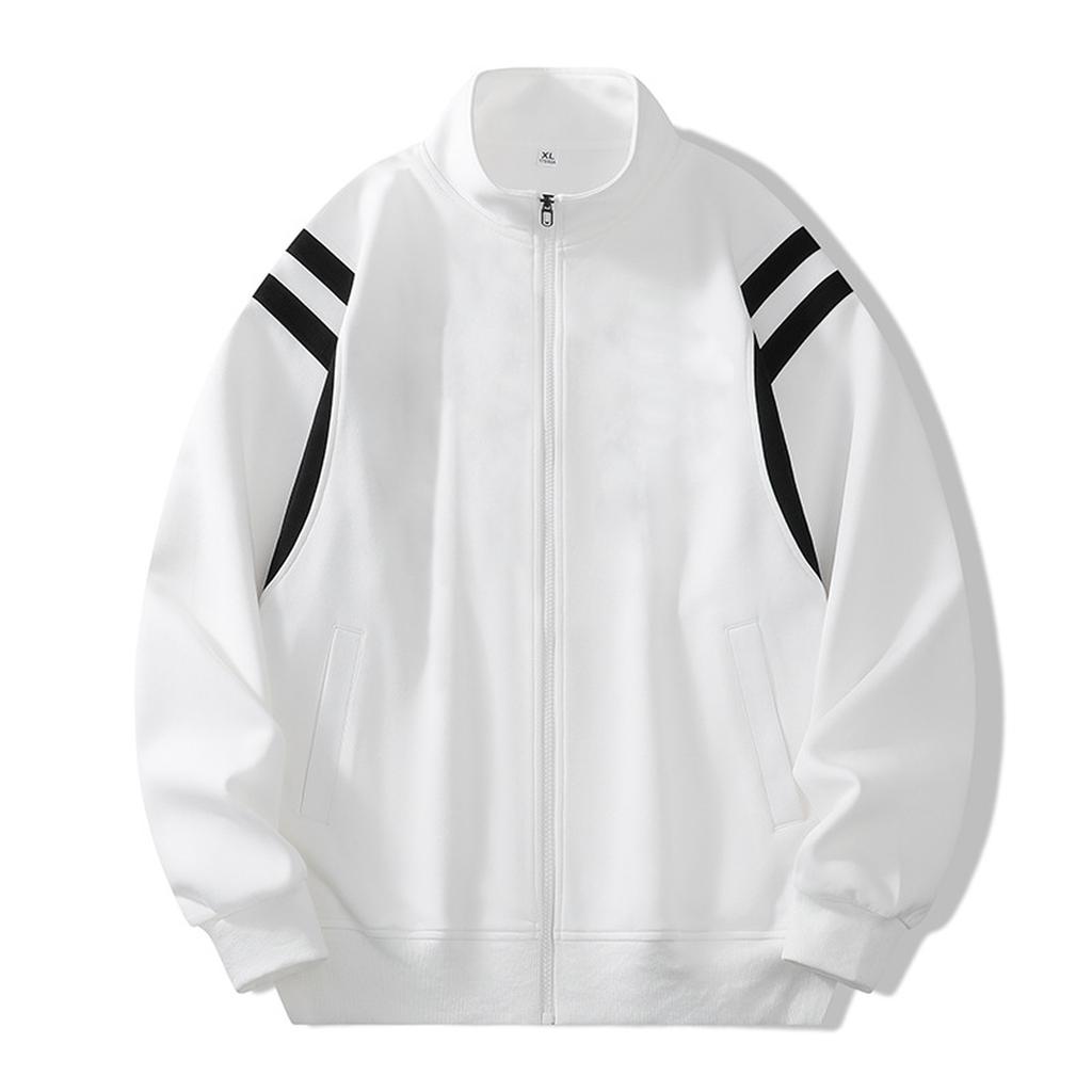 Men's New Casual Cardigan Hoodie Solid Color Striped Loose Jacket Stand Collar Zipper Top