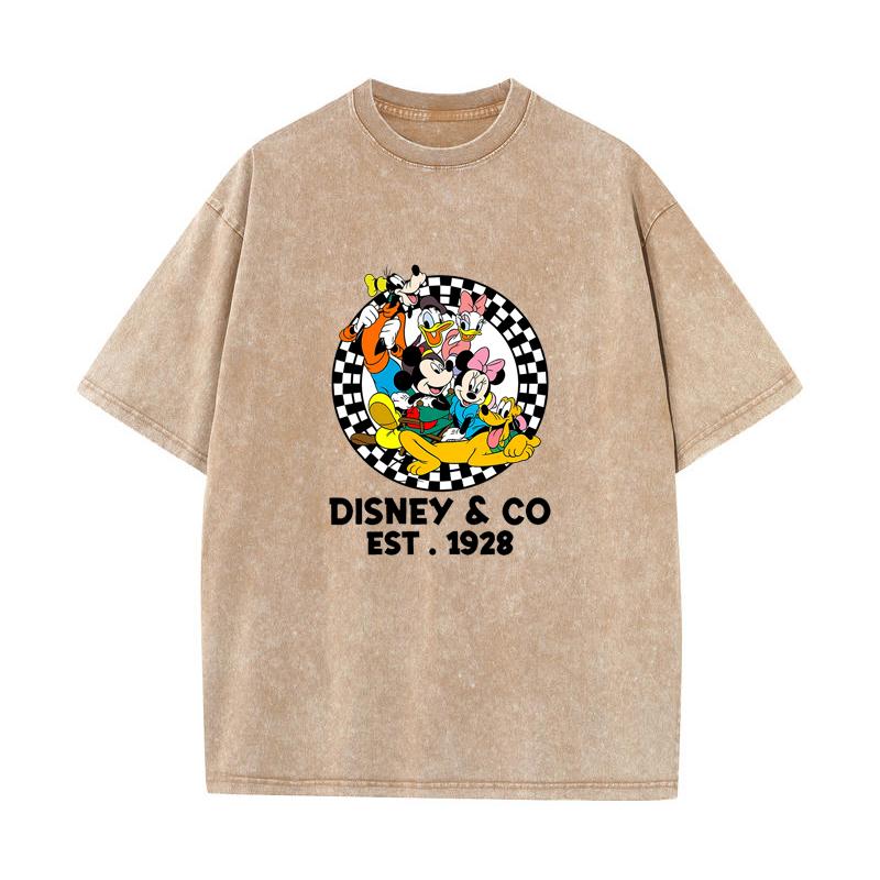 SX-93 MINISO 2026 Summer Vintage Wash  Printed Pure Cotton Shoulder Style Men's and Women's Round Neck Short Sleeved Couple T-shirt