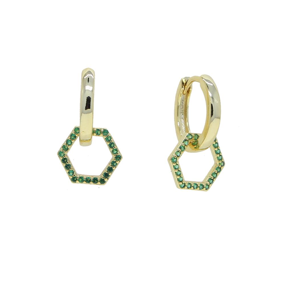 Promotion Trendy Cz Heart Star Hexagon Triangle Colorful Zircon Pendant Women Jewelry Small Hoop Earring