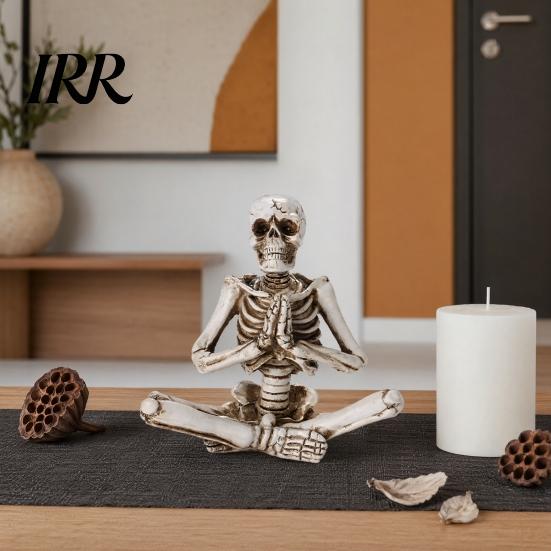 Creative Yoga Pose Skull Design Halloween Skeleton Statue, Funny Dead Figure for Party Decor, Distressed Texture Ornament Resin Gothic Haunted House,
