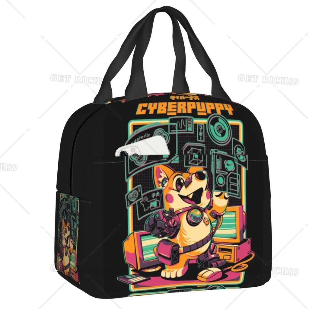 Satanic Cat Insulated Lunch Bag Waterproof Thermal Cooler Lunch Box with Side Pocket for Women Men Kids Camping Travel