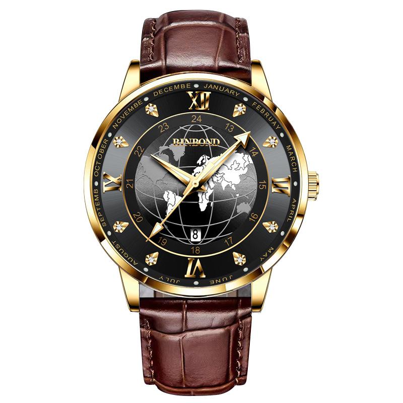 2025 new ultra-thin watch men's waterproof leather belt globe trend calendar men's watch