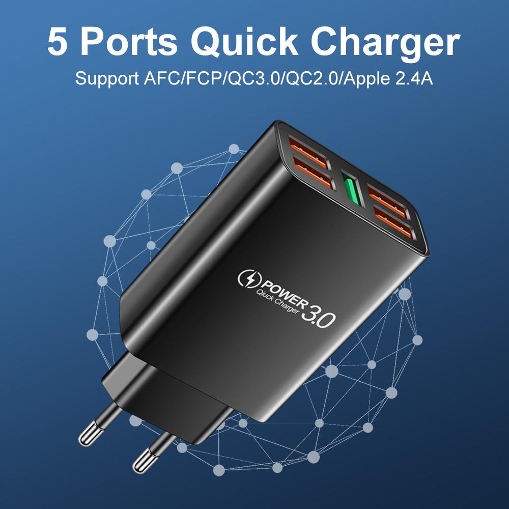 VAORLO Зарядное устройство для телефона 5.1A, 5 USB-портов, быстрая зарядка, зарядное устройство ЕС, США для iphone 11pro 11 13pro, быстрая зарядка
