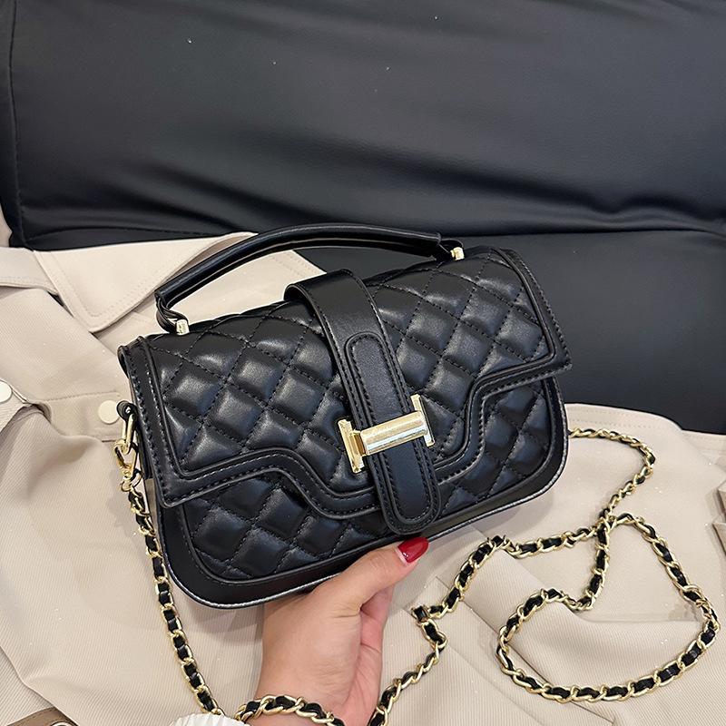 Light Luxury Texture Rhombus Portable Small Square Bag Women's Fashion Popular Simple Shoulder Bag Versatile Chain Messenger Bag