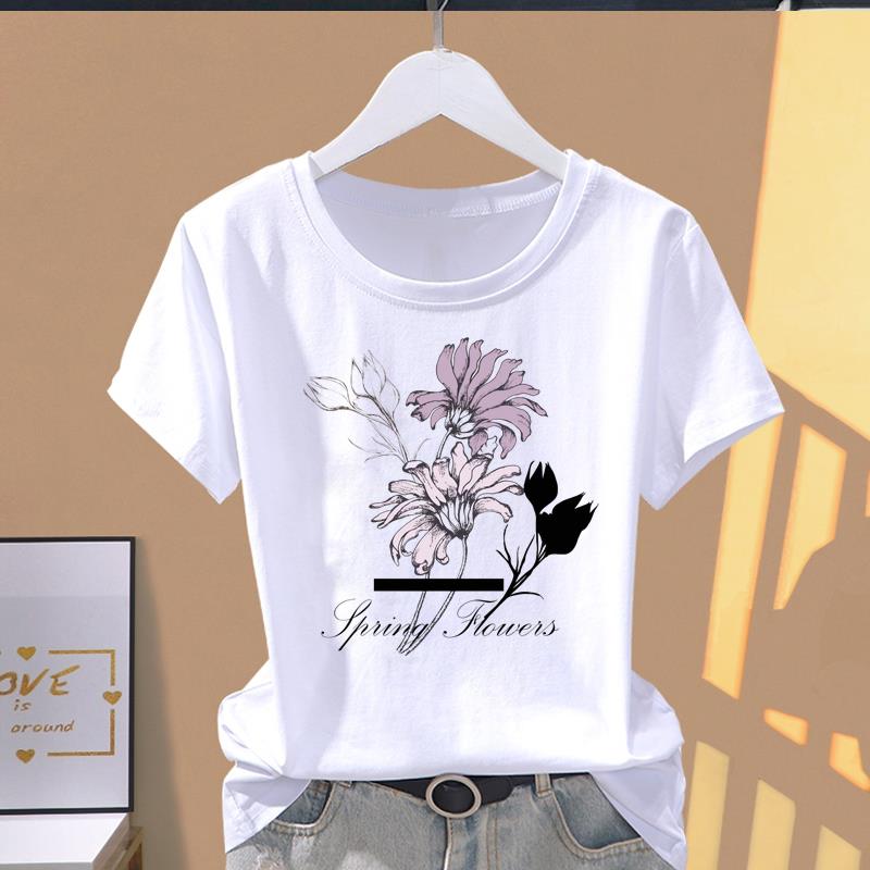 (Asian Size) Short Sleeve T-shirts flower butterfly trend cute Women's Top T Clothing Print  Fashion Female Casual O-neck Graphic Tee