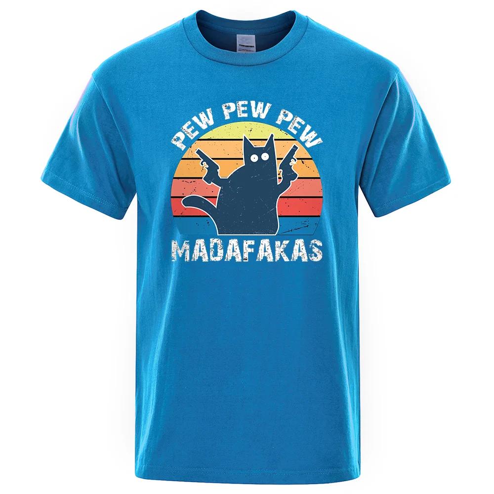 Pew Pew Madafakas Tshirt Short Sleeve Novelty Funny Cat T Shirt Vintage Summer Tops Shirts Tee T-Shirt Crew Neck Streetwear