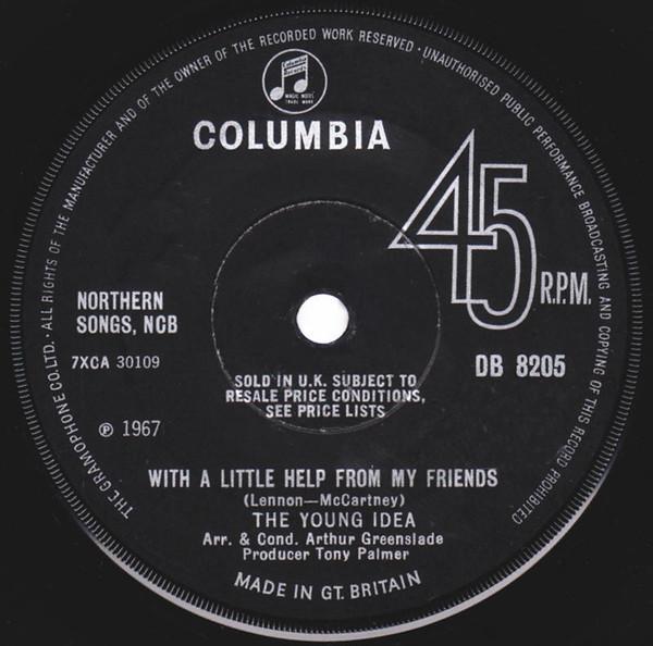 7-дюймовая пластинка YOUNG IDEA With A Little Help From My Friends DB8205 Columbia 1967 UK Rock Б/у