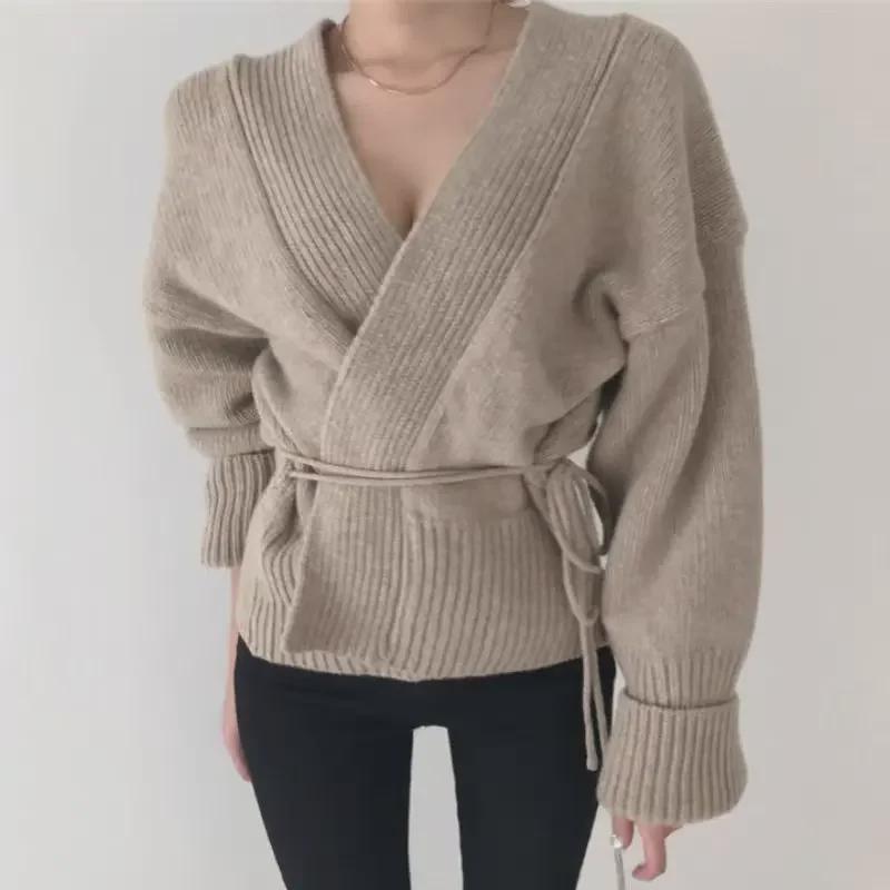 Women's V-Neck Knitted Cardigan Sweater - Autumn/Winter Lazy Style
