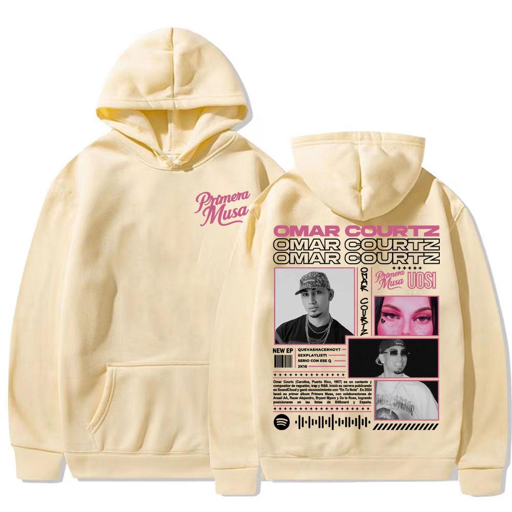 Худи с мерчем из тура в поддержку альбома Omar Courtz Primera Musa 2025 Осень/Зима Мужское Женское Хлопок Мода Хип-Хоп Винтажное Худи
