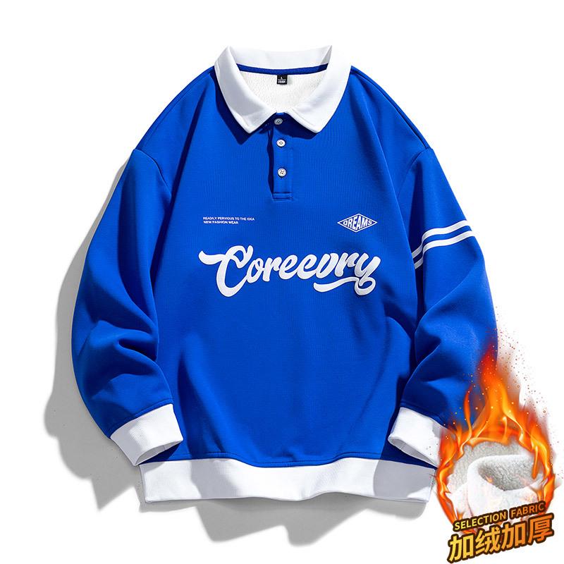 Мужская ретро-худи с воротником-поло - Модная японская рабочая одежда для подростков, весна/осень 2024