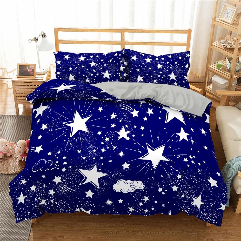 Комплект постельного белья Star Single Double Twin Queen из 2/3 предметов Night Sky из полиэстера, детский пододеяльник, комплект постельного белья Dark Blue Galaxy