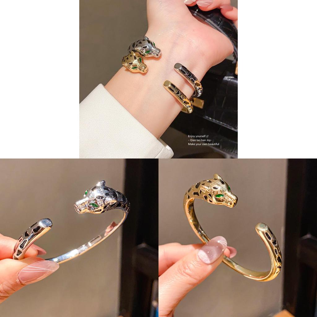 18k Leopard Animal Jewelry Cuff Bracelet With Zirconia Accents For Elegant Women