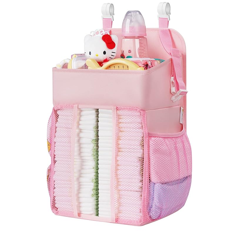 Maliton Changing Table Diaper Organizer - Baby Hanging Diaper Stacker Nursery Caddy Organizer for Cribs Playard Baby Essentials Storage - Hold 52+