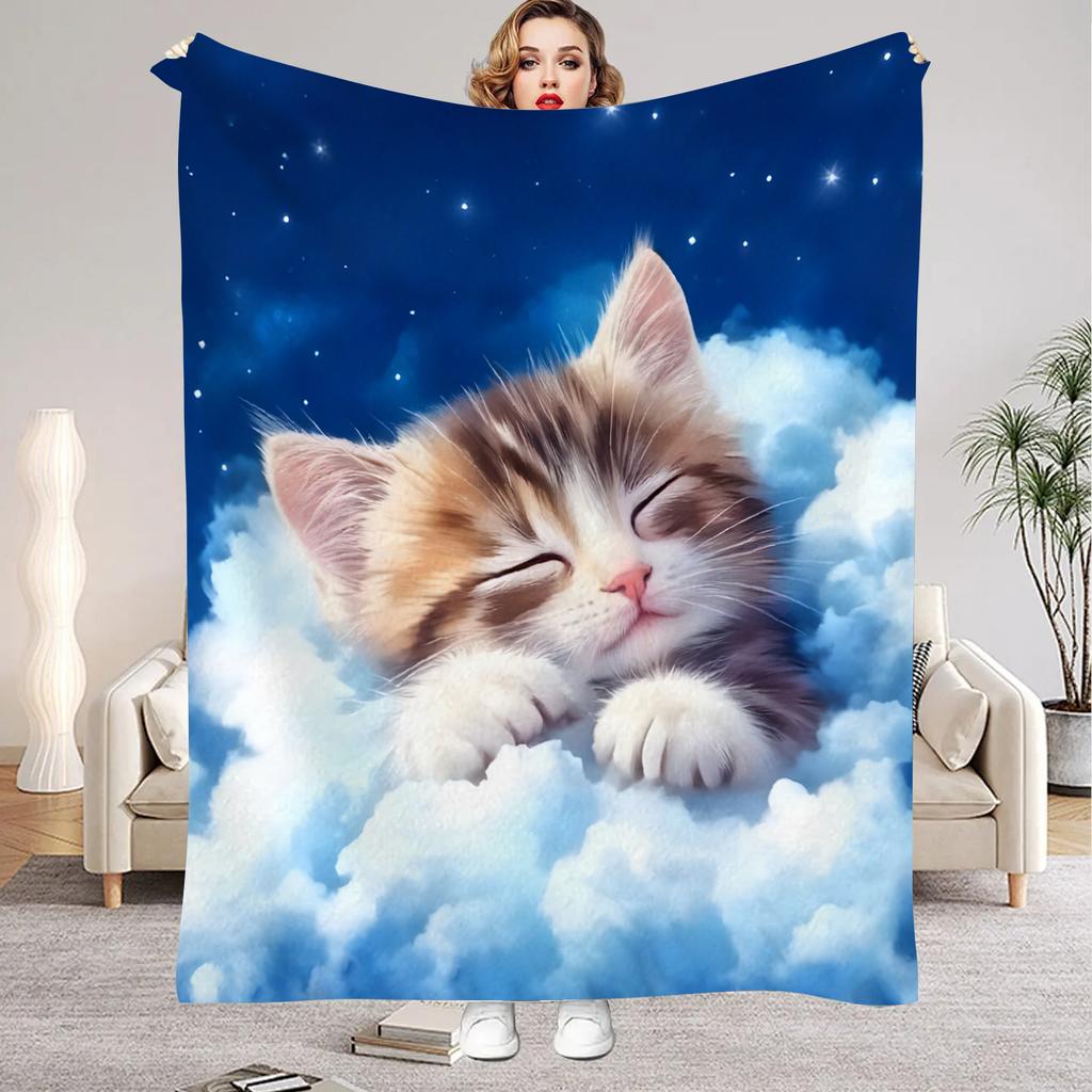 1Pc Digital Printed Catthemed Flannel Blanket Mattress Cover Blanket for Family BedsSofasOfficesOutdoor Camping