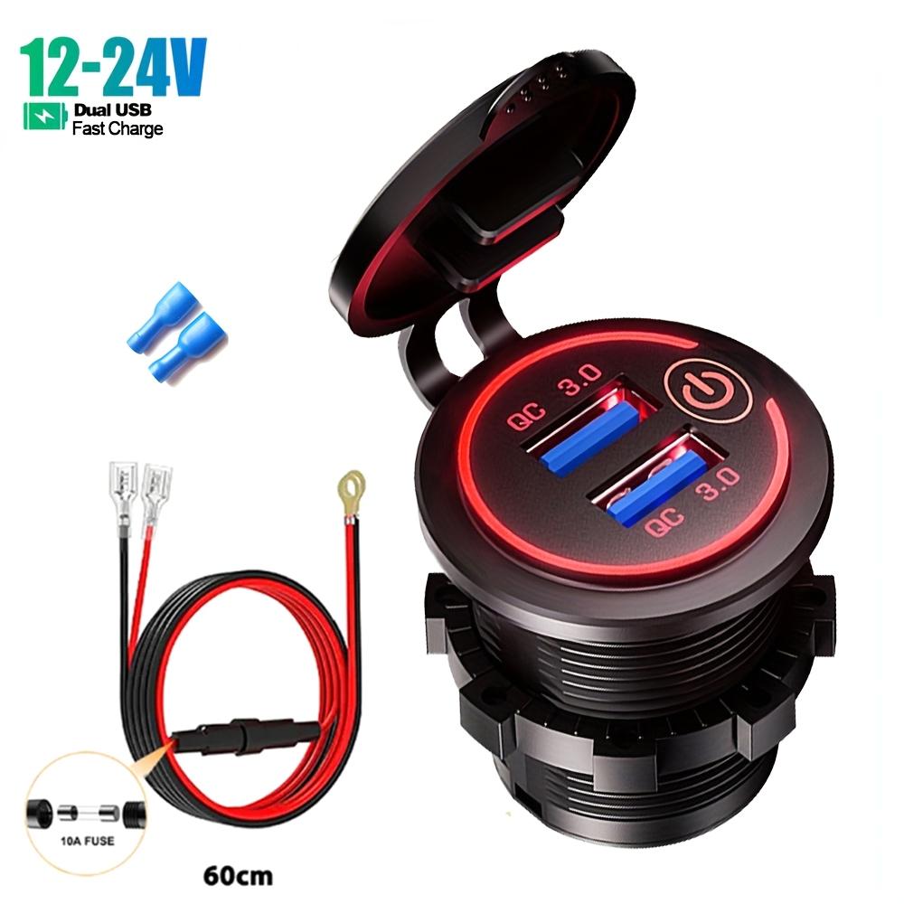 IP66 Waterproof USB Car Charger with Touch Switch, Dual QC3.0 Ports and Dust Cover for Marine Boat RV Motorcycle Dashboard Installation