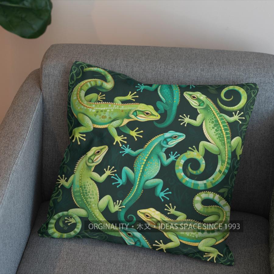 2D Colorful Gecko-Printed Decorative Throw Pillows Pattern Cushion Cover Suitable for Sofa Bedroom Car Pillow Cover