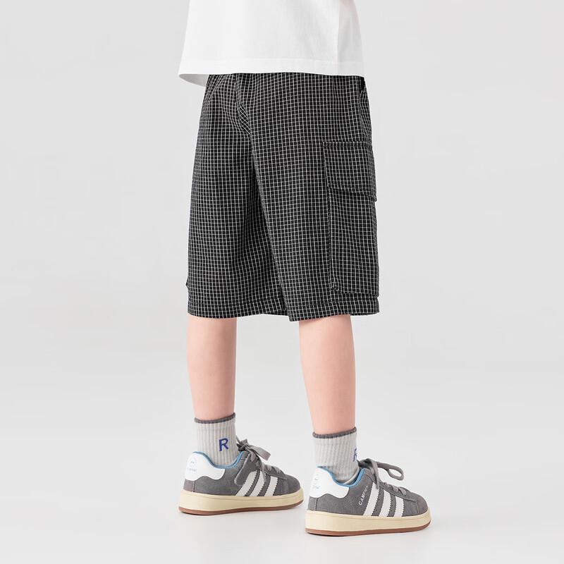Boys' Loose Fit Black & White Plaid Cargo Shorts