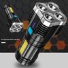 Rechargeable Cross-Border COB LED Flashlight with Four Bright Lights and Long-Range Spotlight.