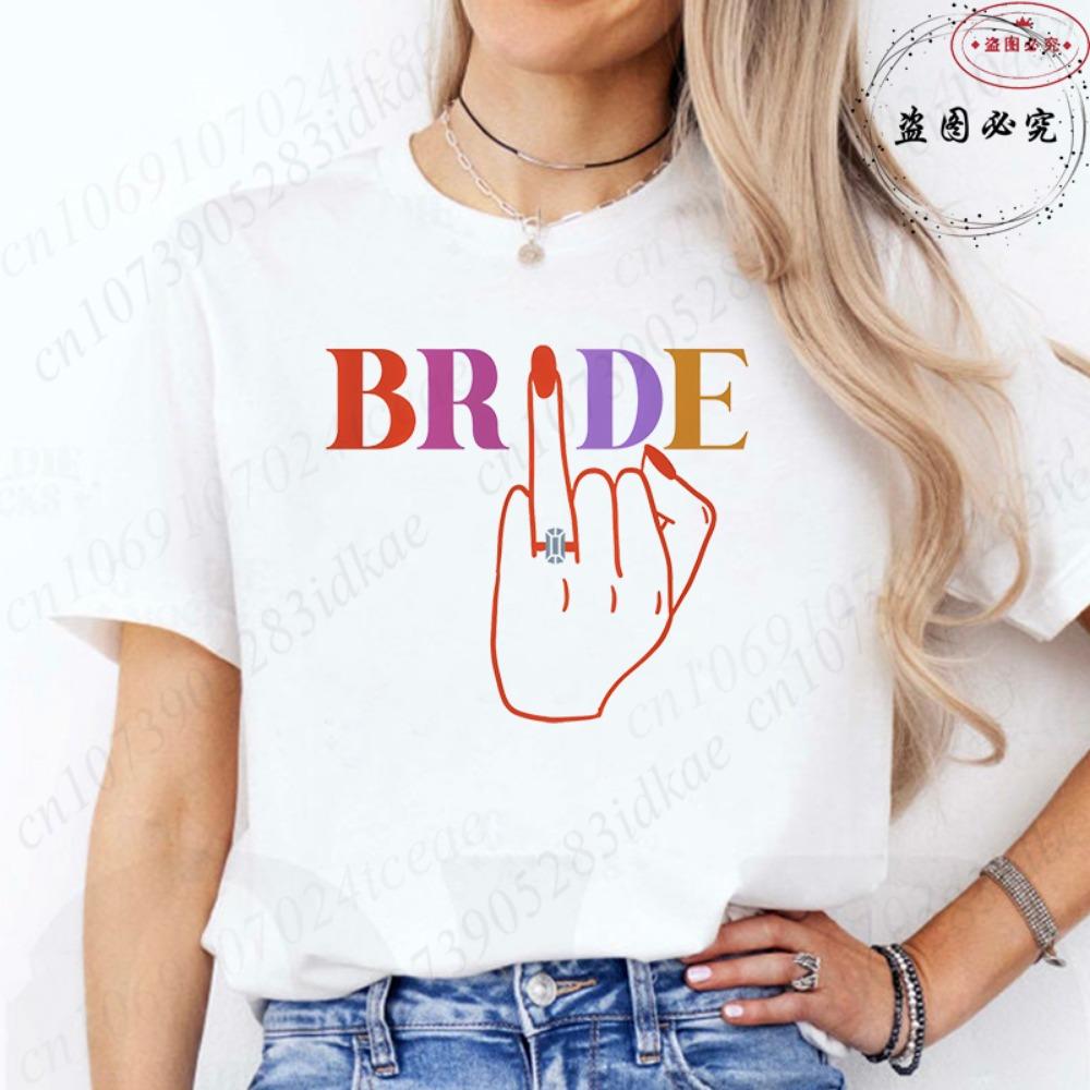 Bridal Shower Special: Fashion Finger Graphic Team Bride T-shirts, Women Clothing for Single Farewell & Bride Squad Tees D001