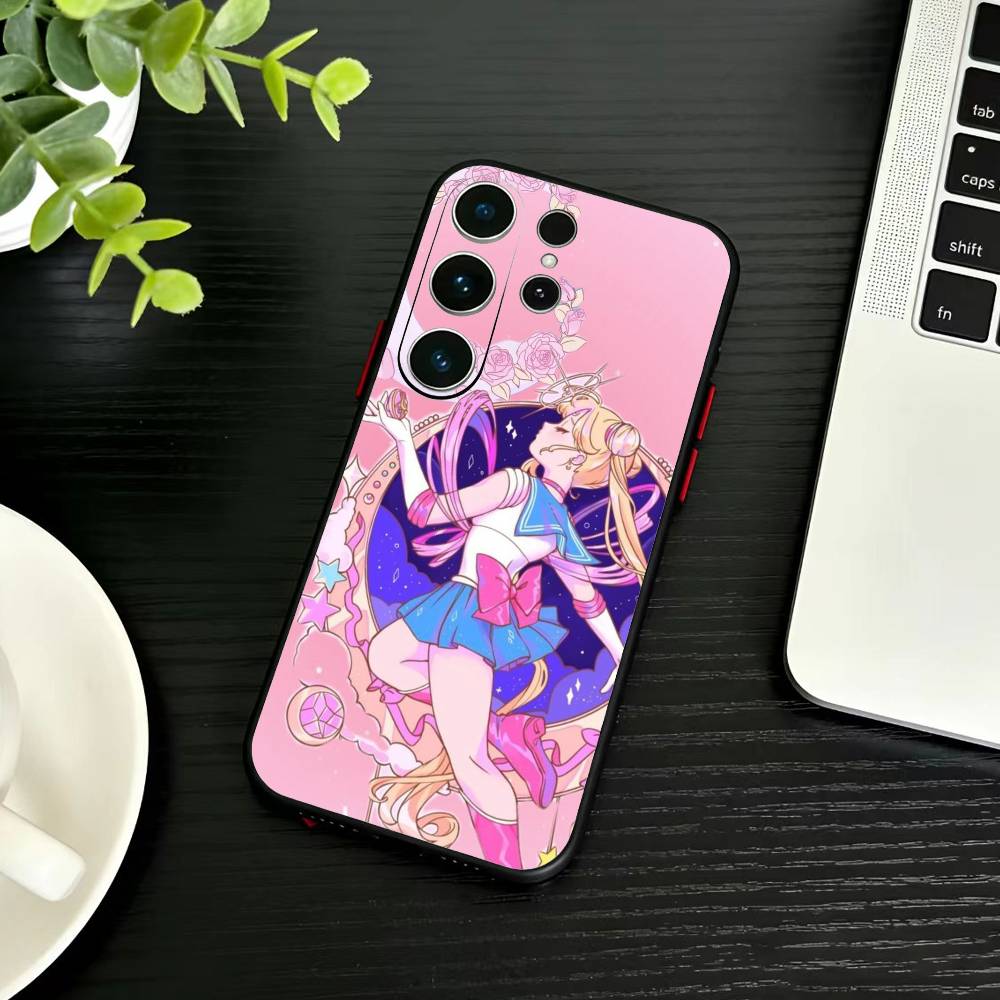 Cartoon E-Sailor M-Moons Phone Case For Samsung S26,S25,S24,S23,S22,S21,S20,Ultra,Plus,FE Black Soft Cover