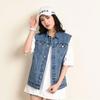 Летняя женская свободная повседневная джинсовая короткая жилетка без рукавов больших размеров